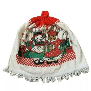 Vintage Holiday Rabbits Crochet Hand Towel